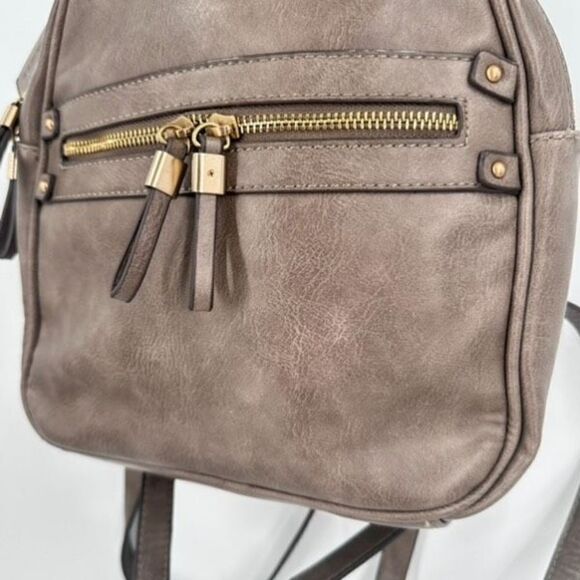 Sole Society Women's Brown Gray Faux Leather Lined Adjustable Mini Backpack Bag - Picture 4 of 13